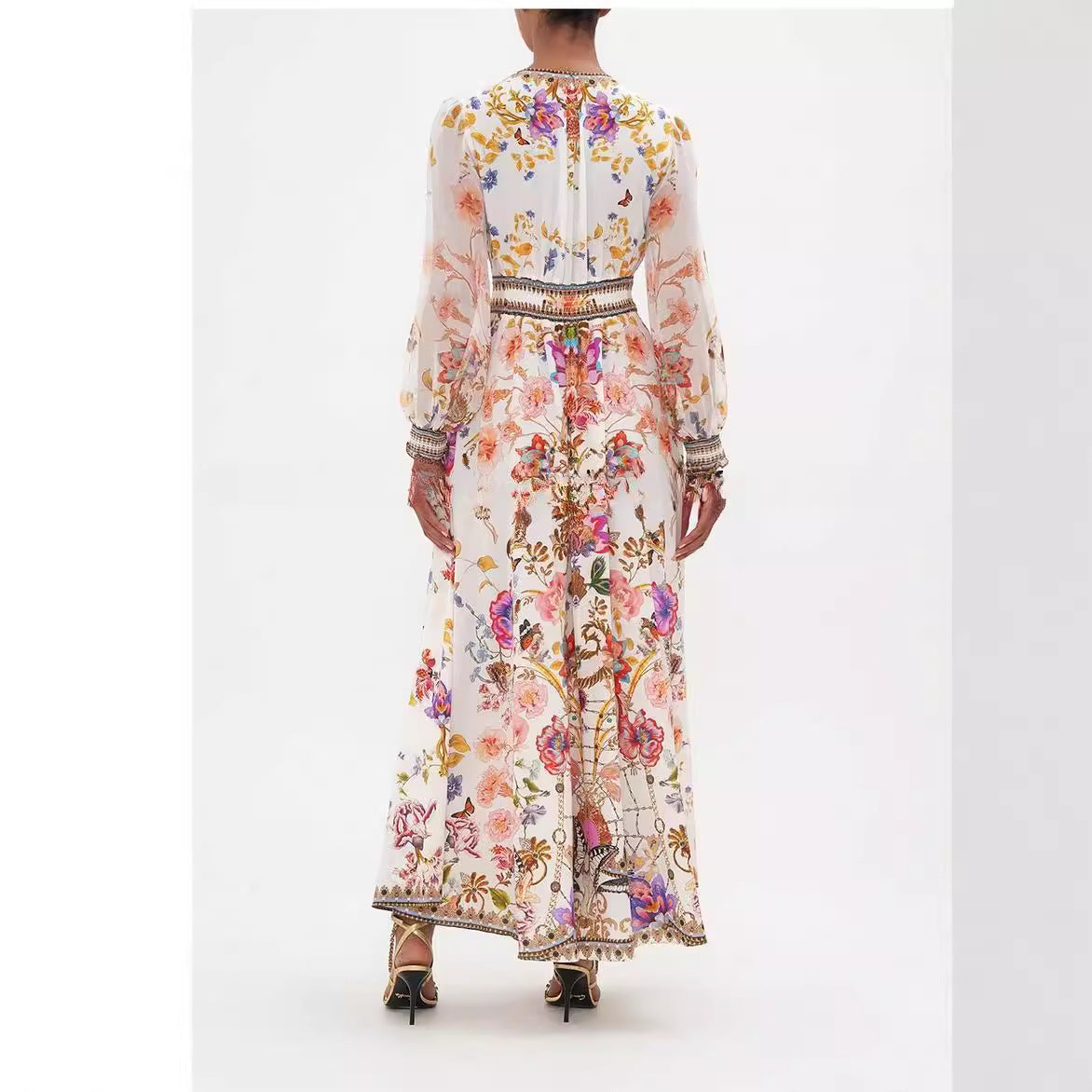 Retro Ethnic Style High Waist Dress