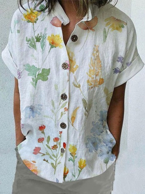 Casual Shirt Collar Loose Short Sleeve With Printing