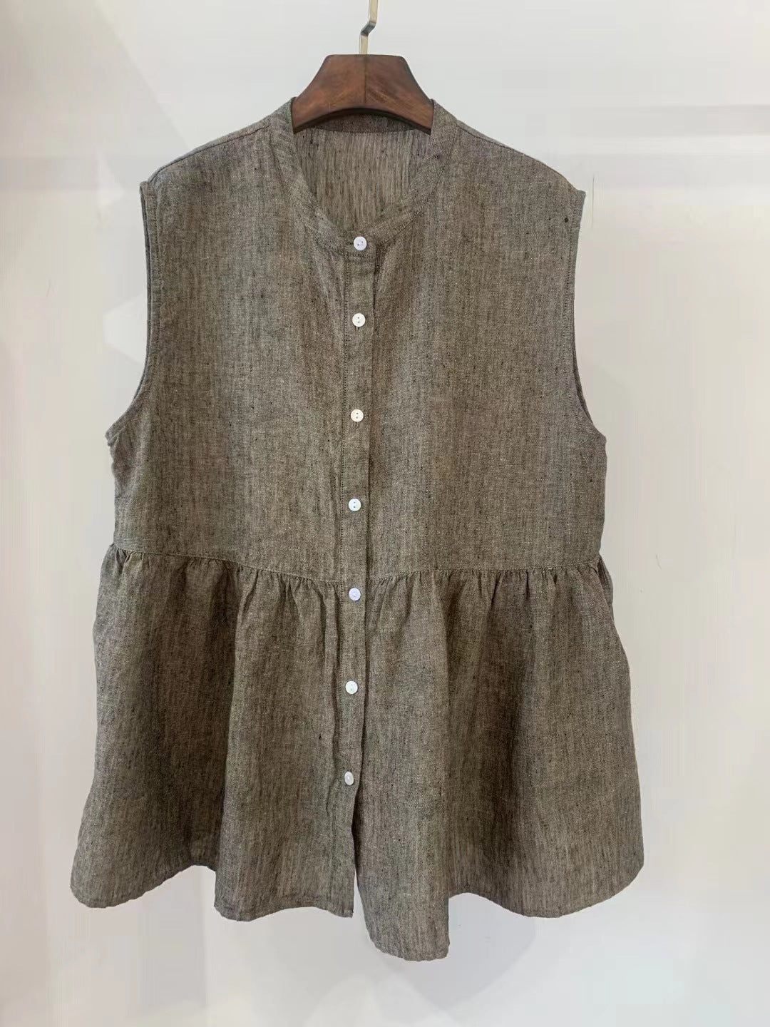 Retro Artistic Janpanese Linen Women's Bandage Dress Stitching Sleeveless Doll Shirt Vest