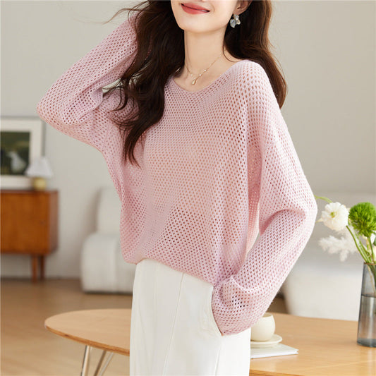 Color Hollow Thin Knitwear T-shirt Women