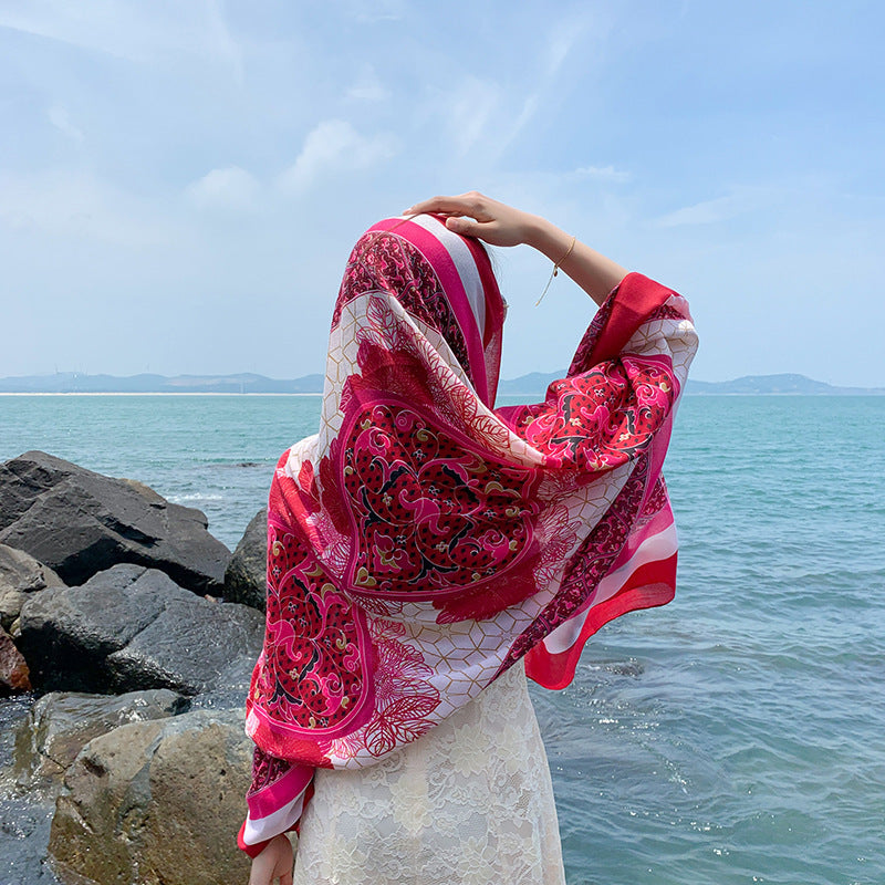 Multicolored Flower Pattern Shawl Sun-proof Scarf Mask