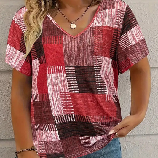 Casual All-matching Square Pattern Short Sleeve