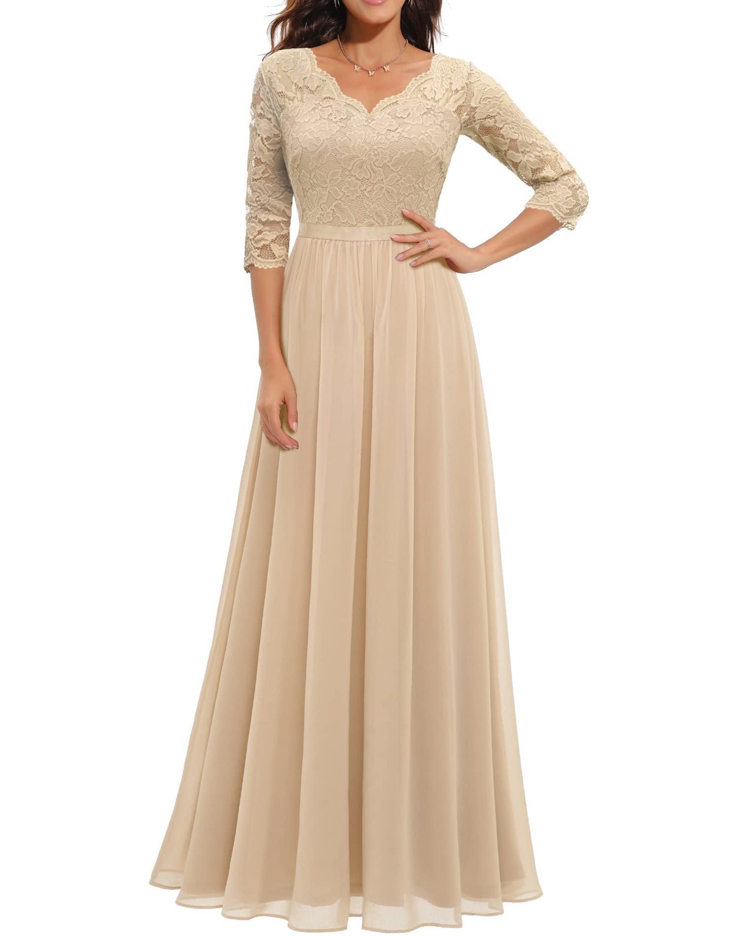 Lace Patchwork Long Waist Cinching Dress