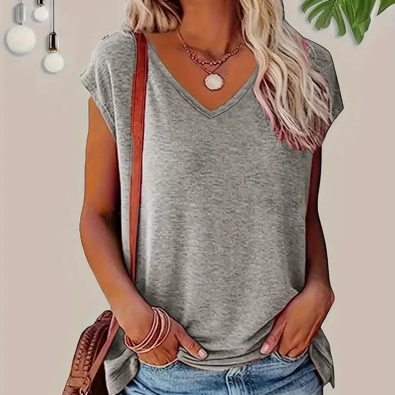 3-Pack Women's Casual V-Neck T-Shirts Solid Color Short Sleeve Tee Tops