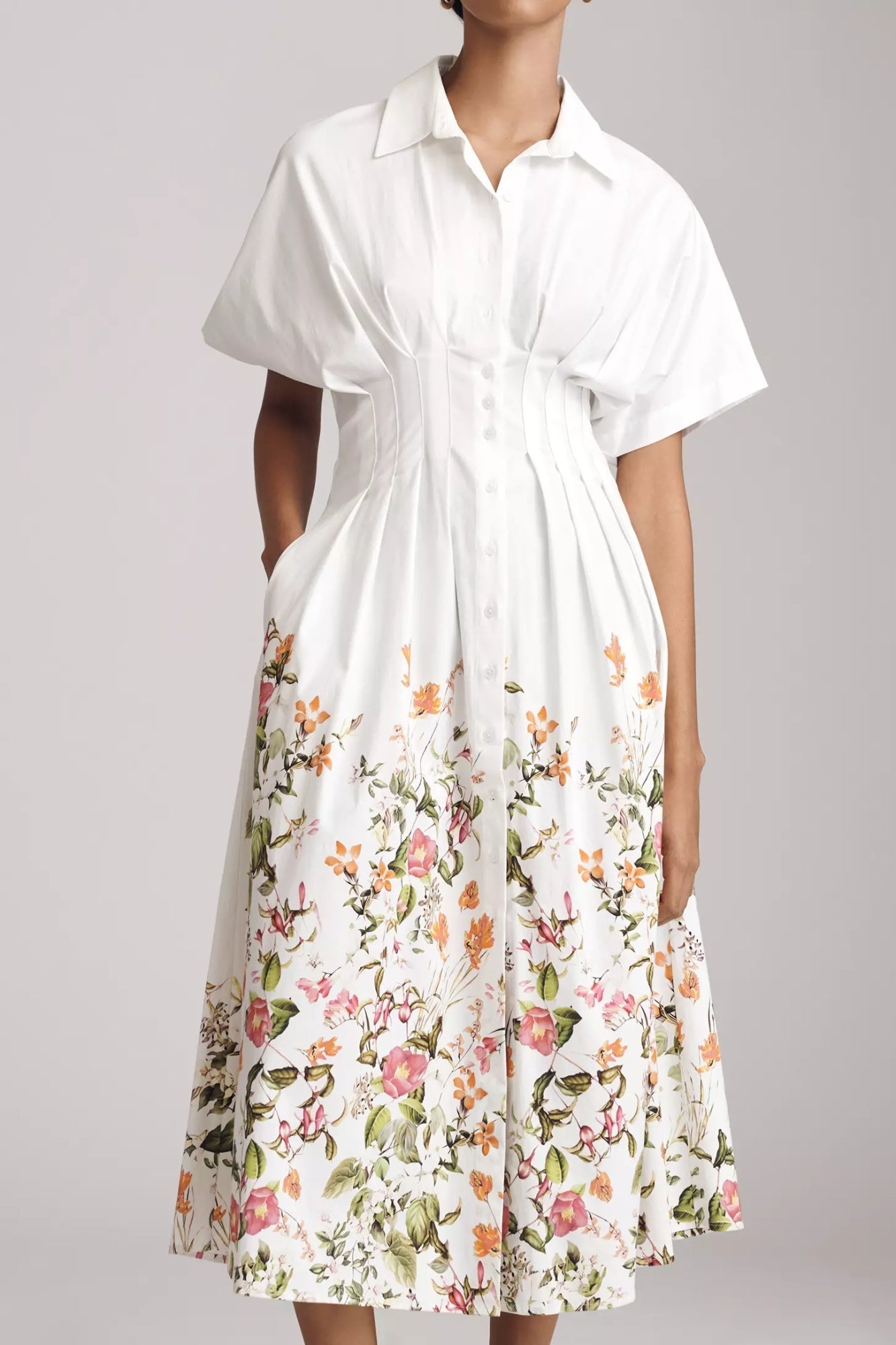 Lapel Single Breasted Printed Wide Swing Long Dress