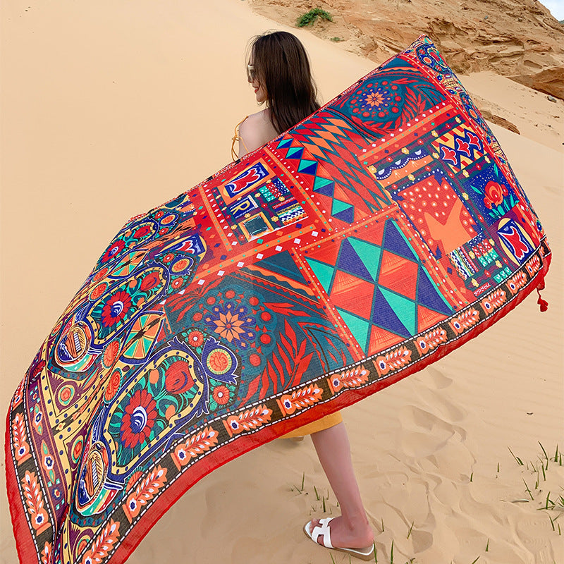 Multicolored Flower Pattern Shawl Sun-proof Scarf Mask
