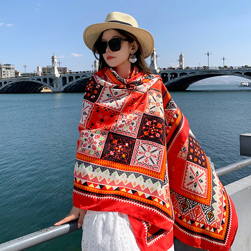 Multicolored Flower Pattern Shawl Sun-proof Scarf Mask