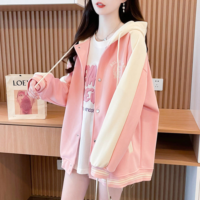Casual Fashion Sweater Heavy Industry Cartoon Embroidery Contrast Color Baseball Uniform