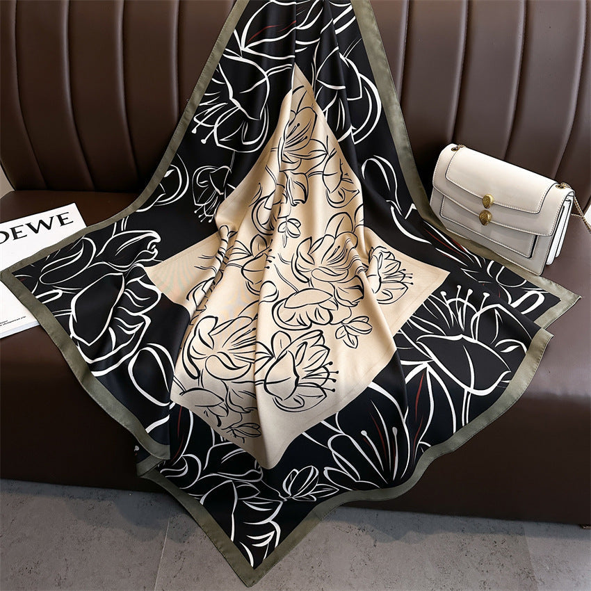 Fashion Printed Silk Scarf Twill Silk High Quality Square Scarf