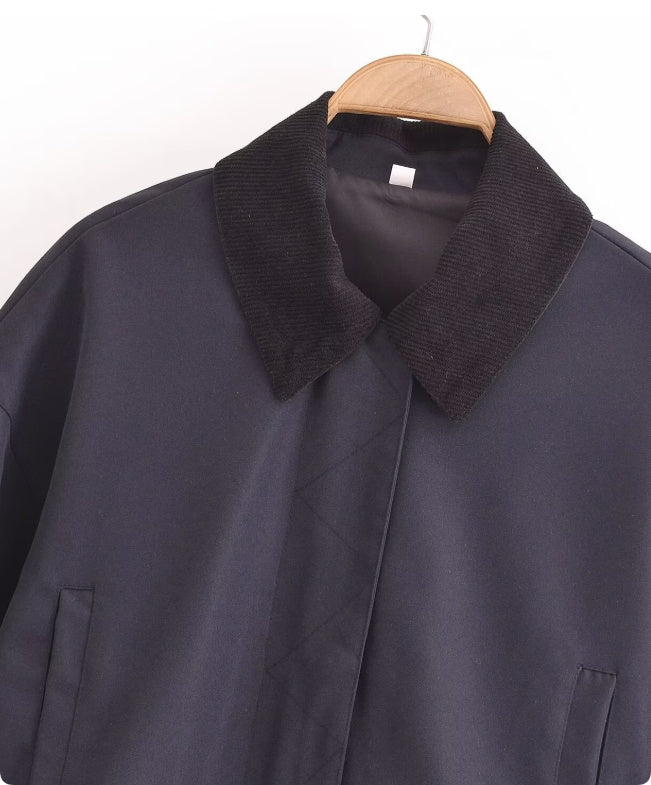 Women's Corduroy Stitching Neckline Casual Coat