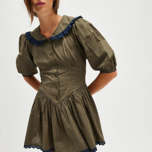 Retro Dots French Doll Collar Belted Dress