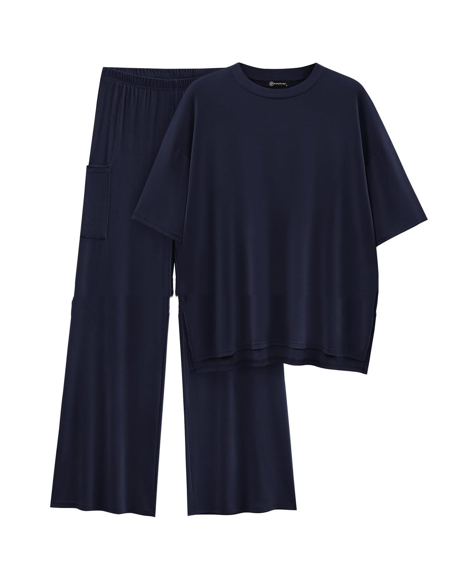 Casual Short Sleeve Pullover Top Wide Leg Pants Casual Suit