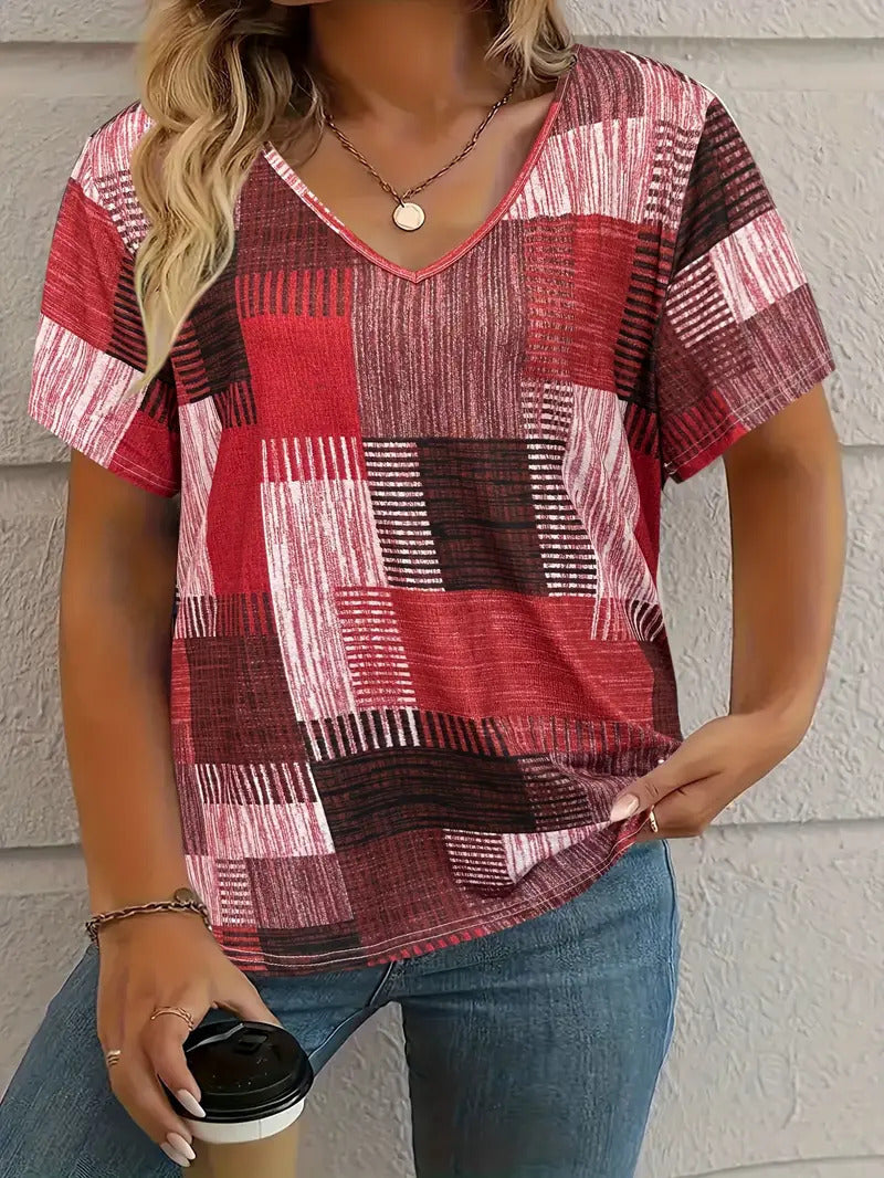 Casual All-matching Square Pattern Short Sleeve
