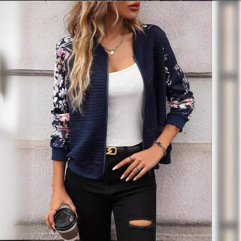 Women's Long Sleeve Printed Casual Patchwork Coat Jacket