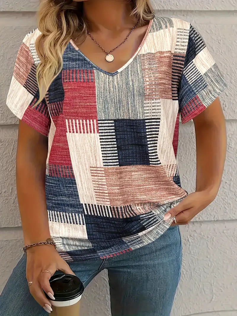 Casual All-matching Square Pattern Short Sleeve