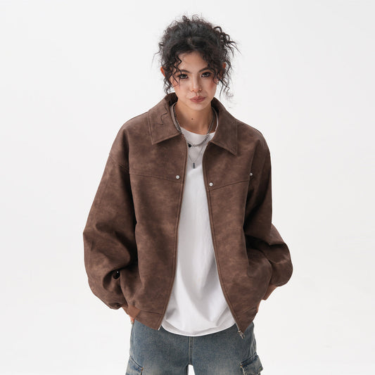 Retro Brown Couple Coat Loose Maillard Jacket Top
