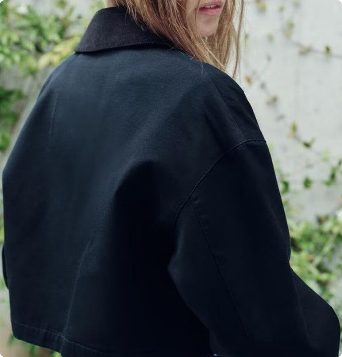 Women's Corduroy Stitching Neckline Casual Coat