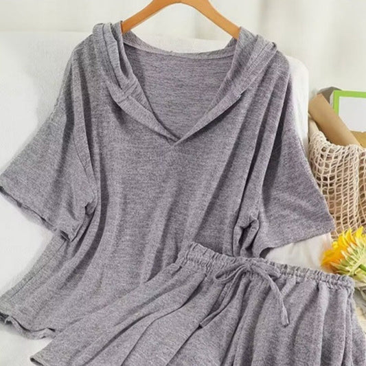 Summer New Loose Fashion Hooded Short Sleeve Shorts Two-piece Set
