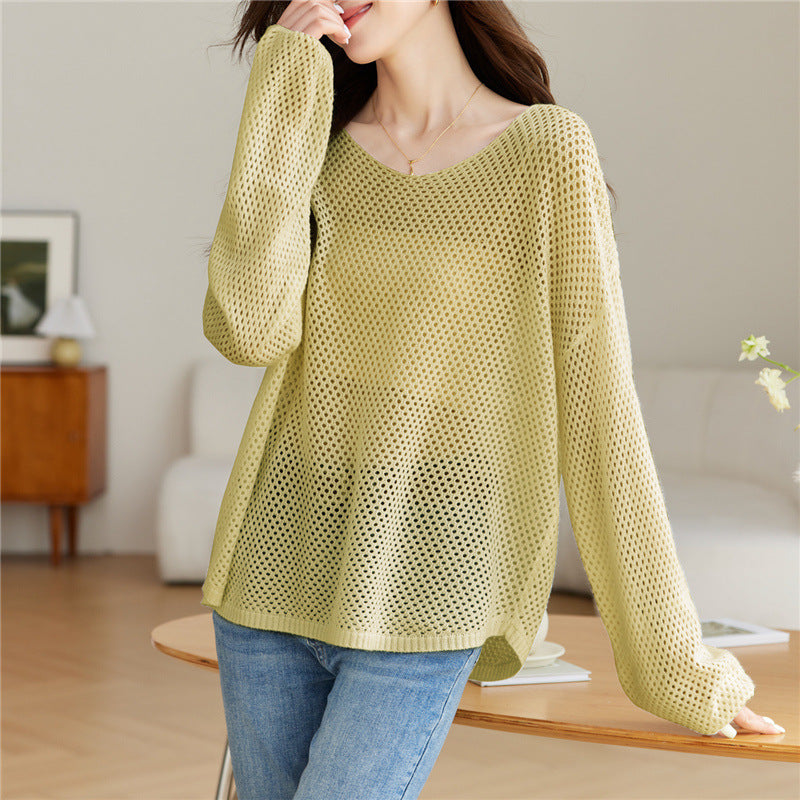 Color Hollow Thin Knitwear T-shirt Women