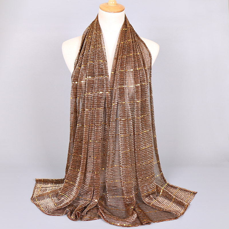 New Women's Lamp Wick Silk Sequined Scarf