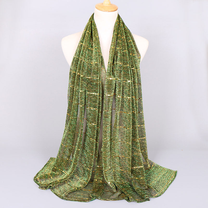 New Women's Lamp Wick Silk Sequined Scarf