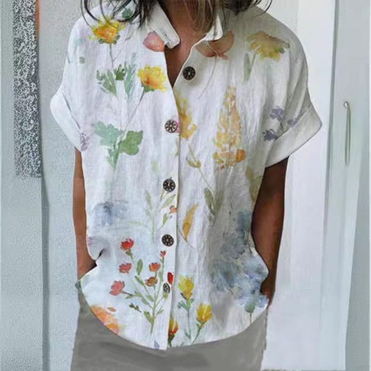 Casual Shirt Collar Loose Short Sleeve With Printing