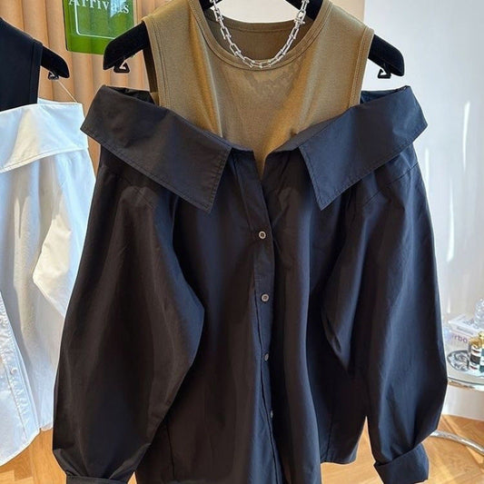 Loose Small Sling Vest Stitching Shirt Fake Two-piece Top