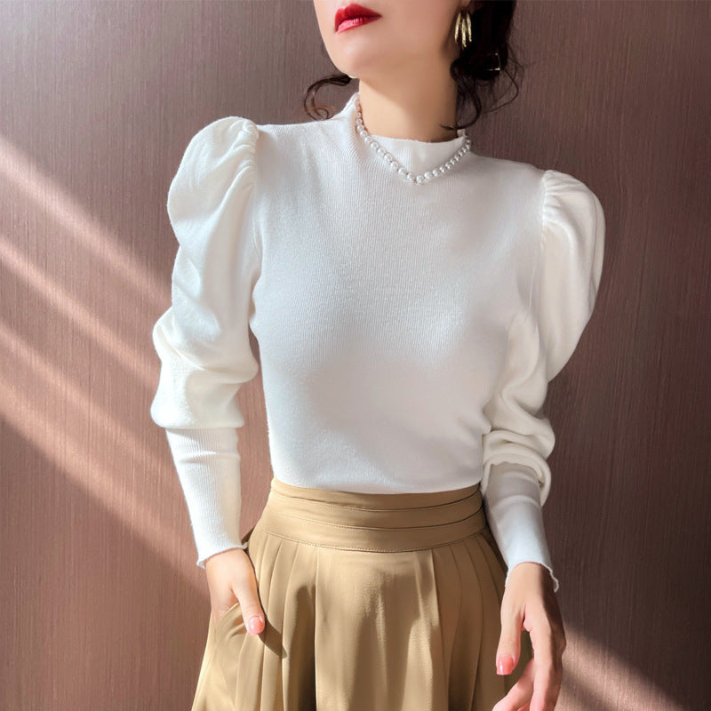 Knitwear Bottoming Slim Puff Sleeve Pullover Wool Tops