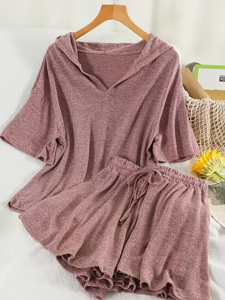 Summer New Loose Fashion Hooded Short Sleeve Shorts Two-piece Set