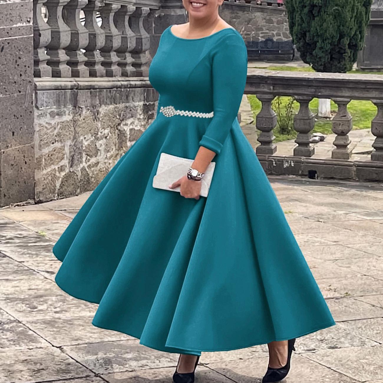 Women's European And American Solid Color Large Swing Skirt Temperament Dress