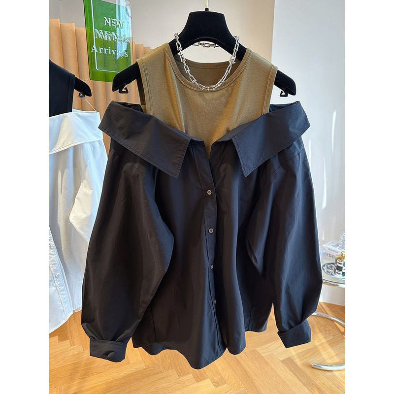 Loose Small Sling Vest Stitching Shirt Fake Two-piece Top