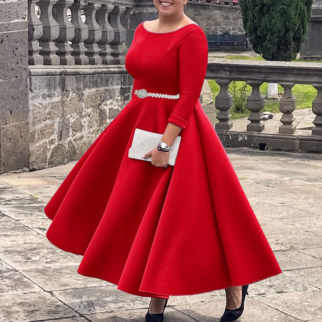 Women's European And American Solid Color Large Swing Skirt Temperament Dress