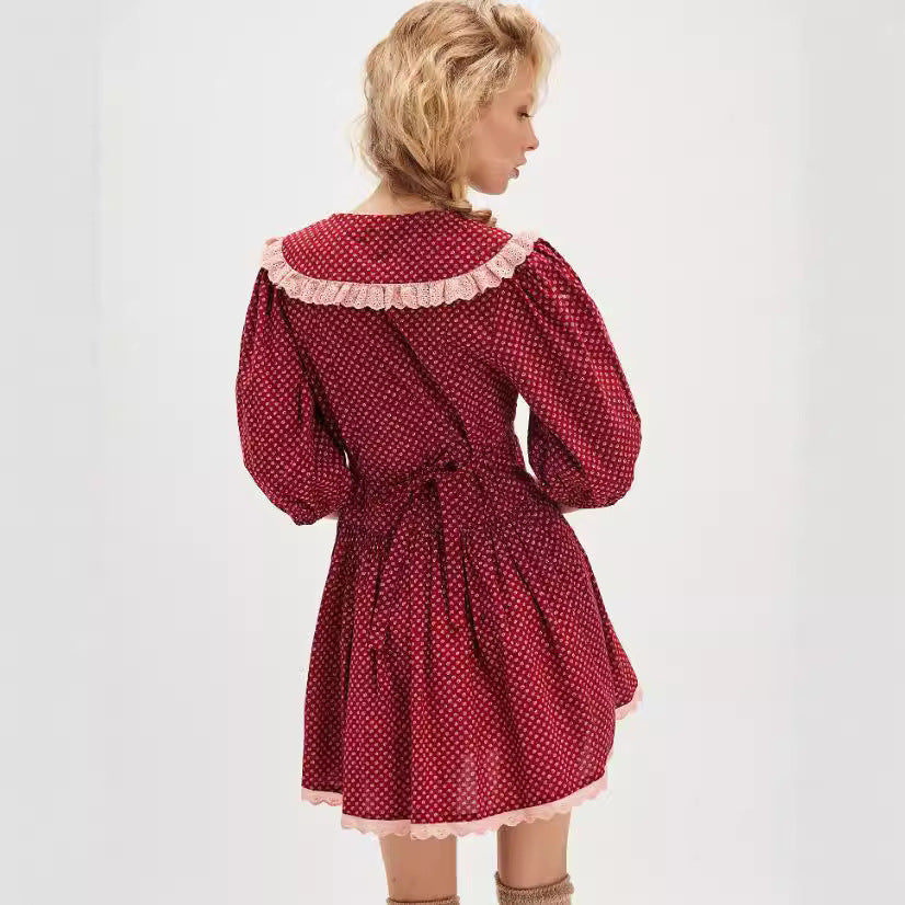 Retro Dots French Doll Collar Belted Dress