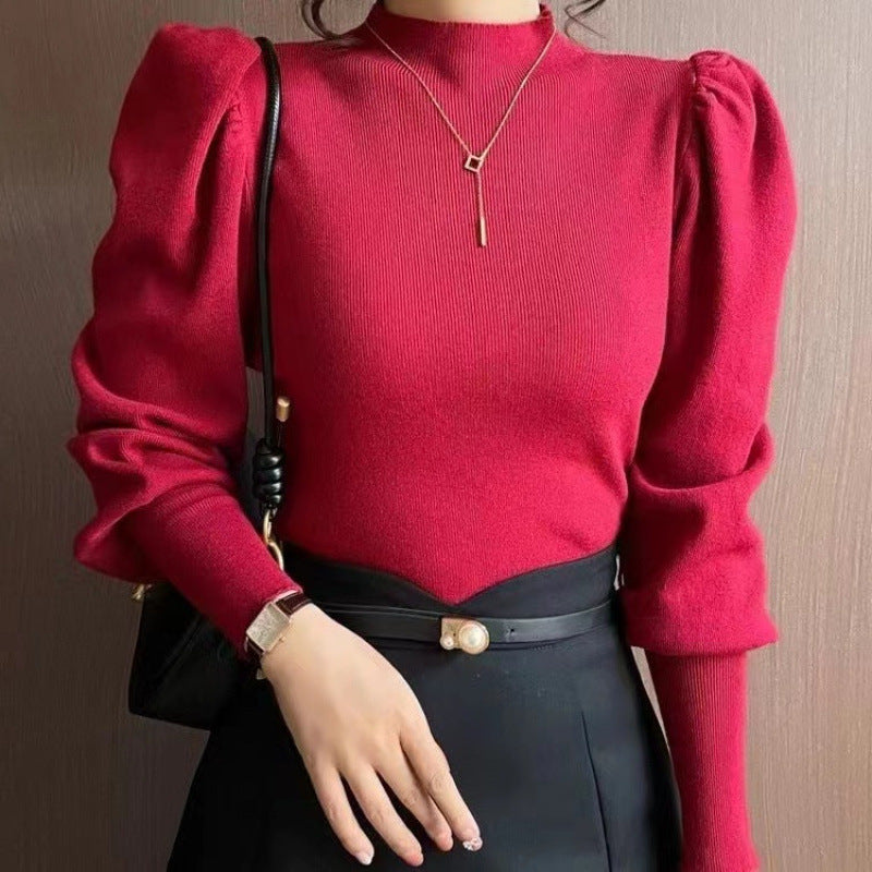Knitwear Bottoming Slim Puff Sleeve Pullover Wool Tops