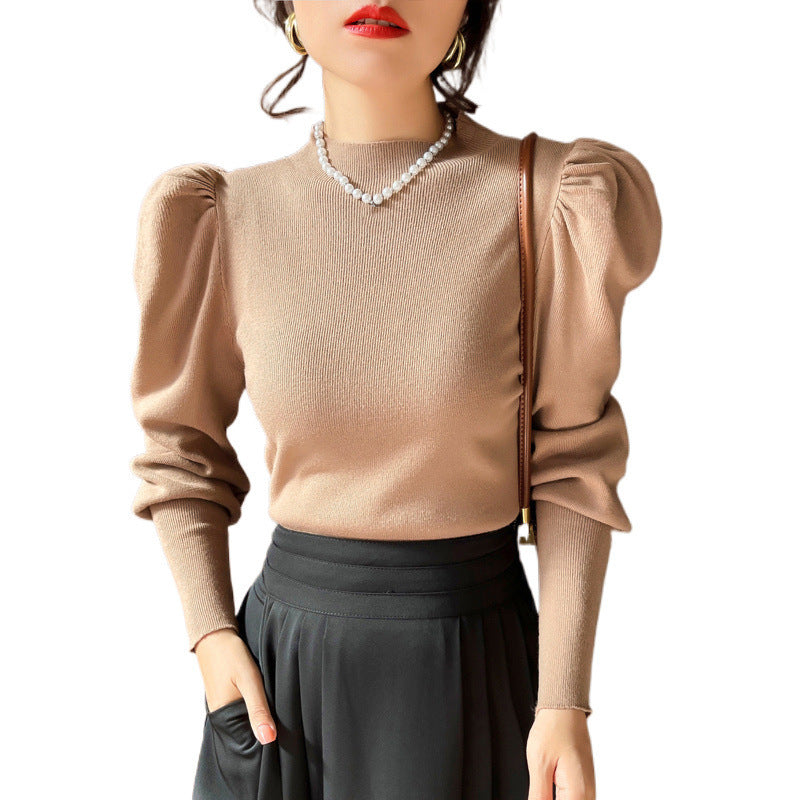 Knitwear Bottoming Slim Puff Sleeve Pullover Wool Tops