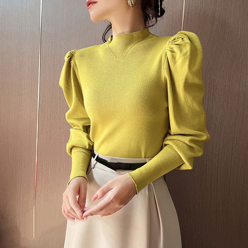 Knitwear Bottoming Slim Puff Sleeve Pullover Wool Tops
