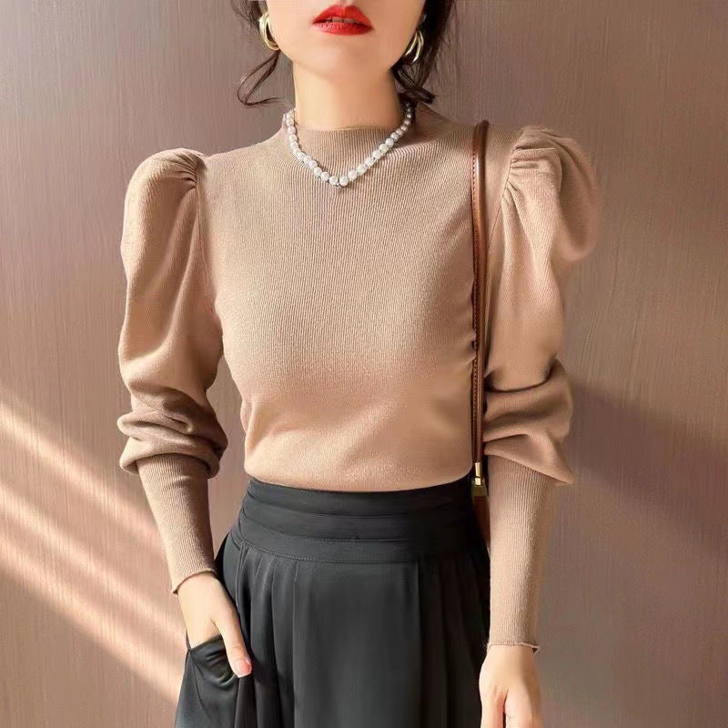 Knitwear Bottoming Slim Puff Sleeve Pullover Wool Tops