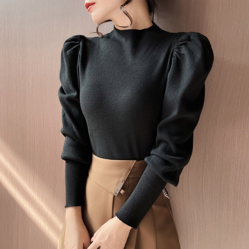 Knitwear Bottoming Slim Puff Sleeve Pullover Wool Tops