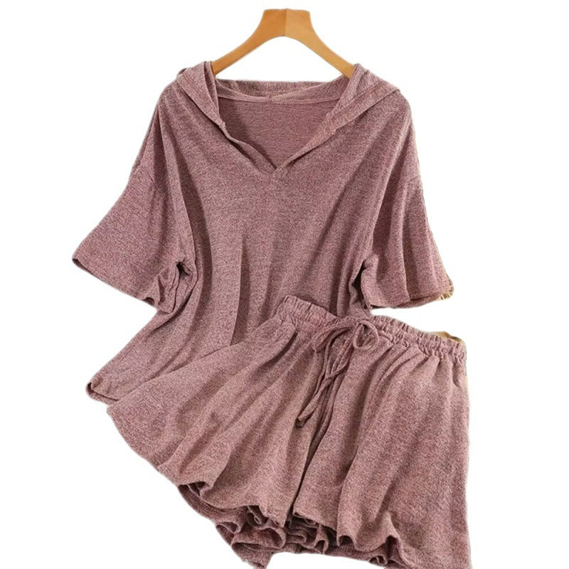 Summer New Loose Fashion Hooded Short Sleeve Shorts Two-piece Set