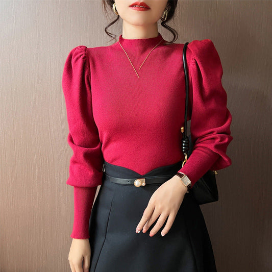 Knitwear Bottoming Slim Puff Sleeve Pullover Wool Tops