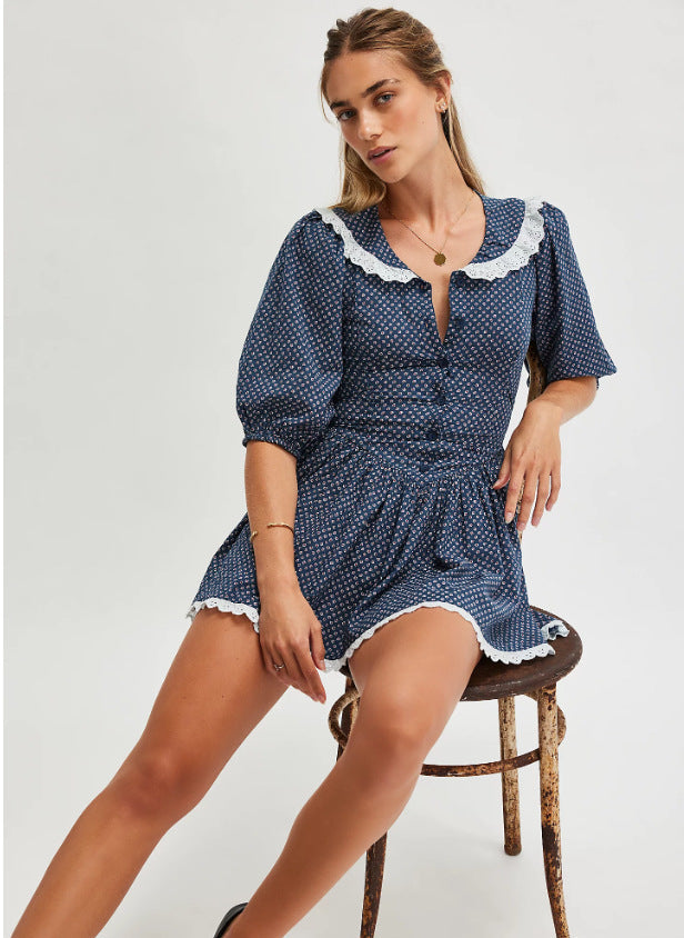 Retro Dots French Doll Collar Belted Dress