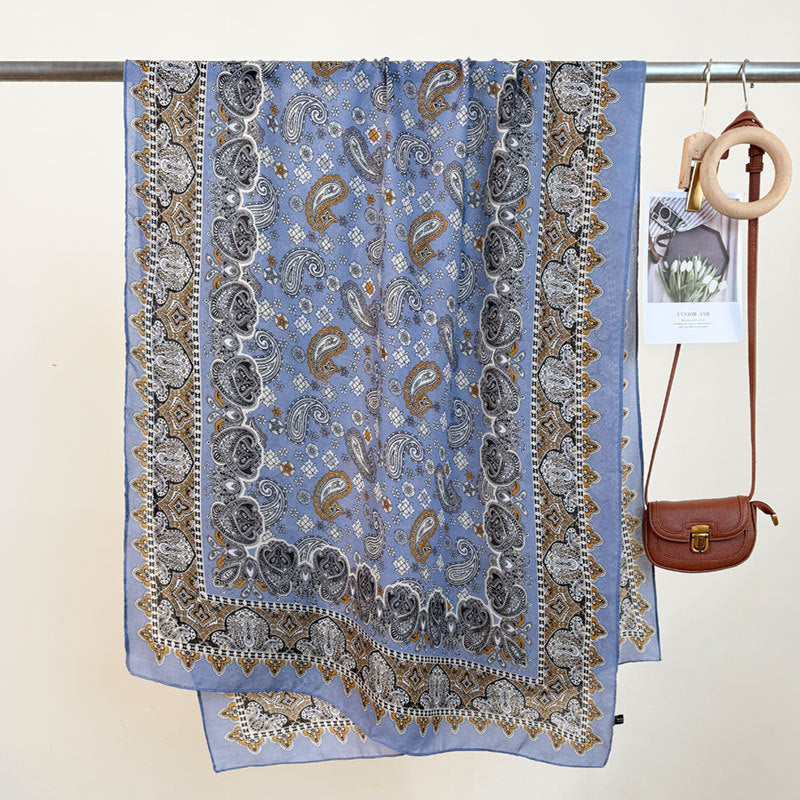 Women's High-grade Versatile Classic Pattern Travel Sun Protection Silk Scarf Shawl