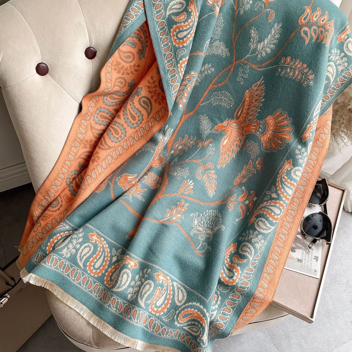Women's Neck Warmer Office Blanket Cashmere-like Tassel Warm Scarf