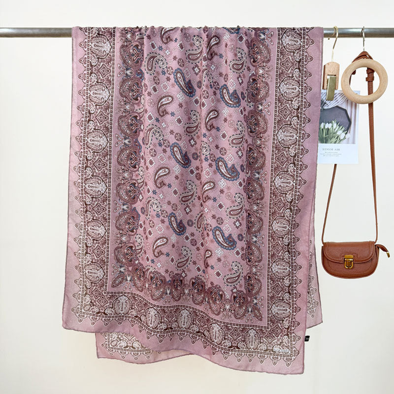 Women's High-grade Versatile Classic Pattern Travel Sun Protection Silk Scarf Shawl