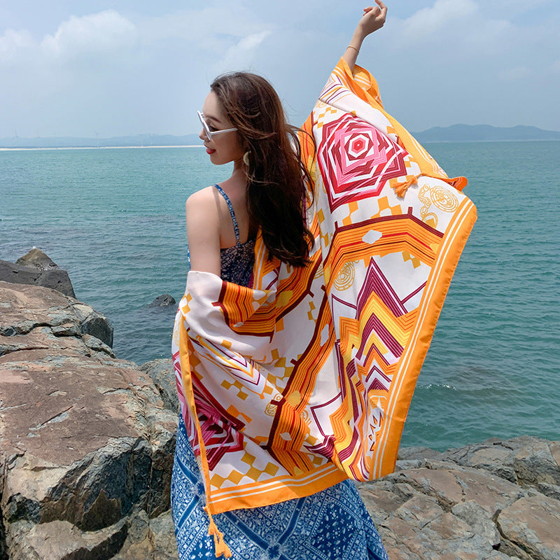 Multicolored Flower Pattern Shawl Sun-proof Scarf Mask