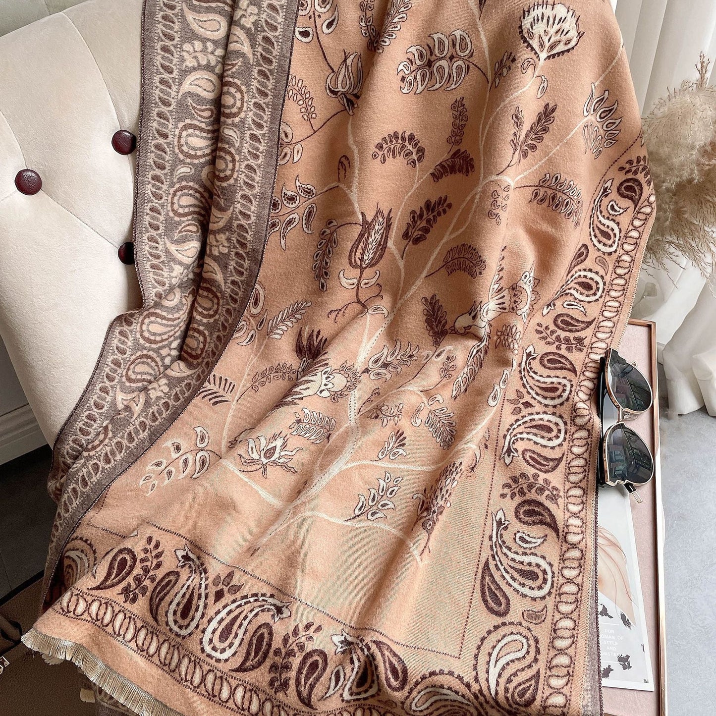 Women's Neck Warmer Office Blanket Cashmere-like Tassel Warm Scarf