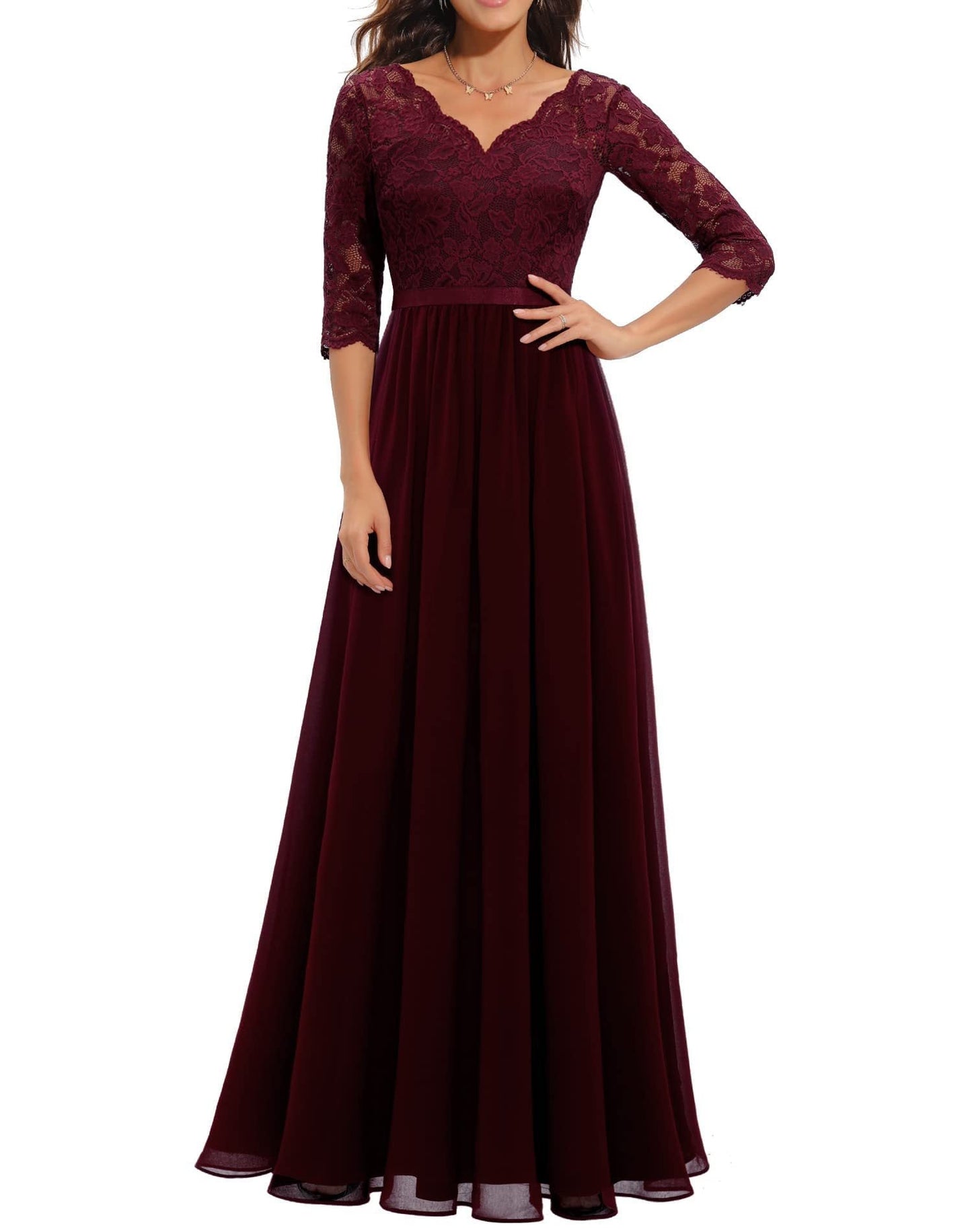 Lace Patchwork Long Waist Cinching Dress