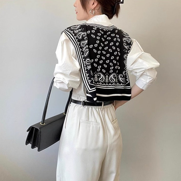 Women's Korean-style Spring And Autumn Knitted Decorative Shirt With Shoulder Paisley Fake Collar