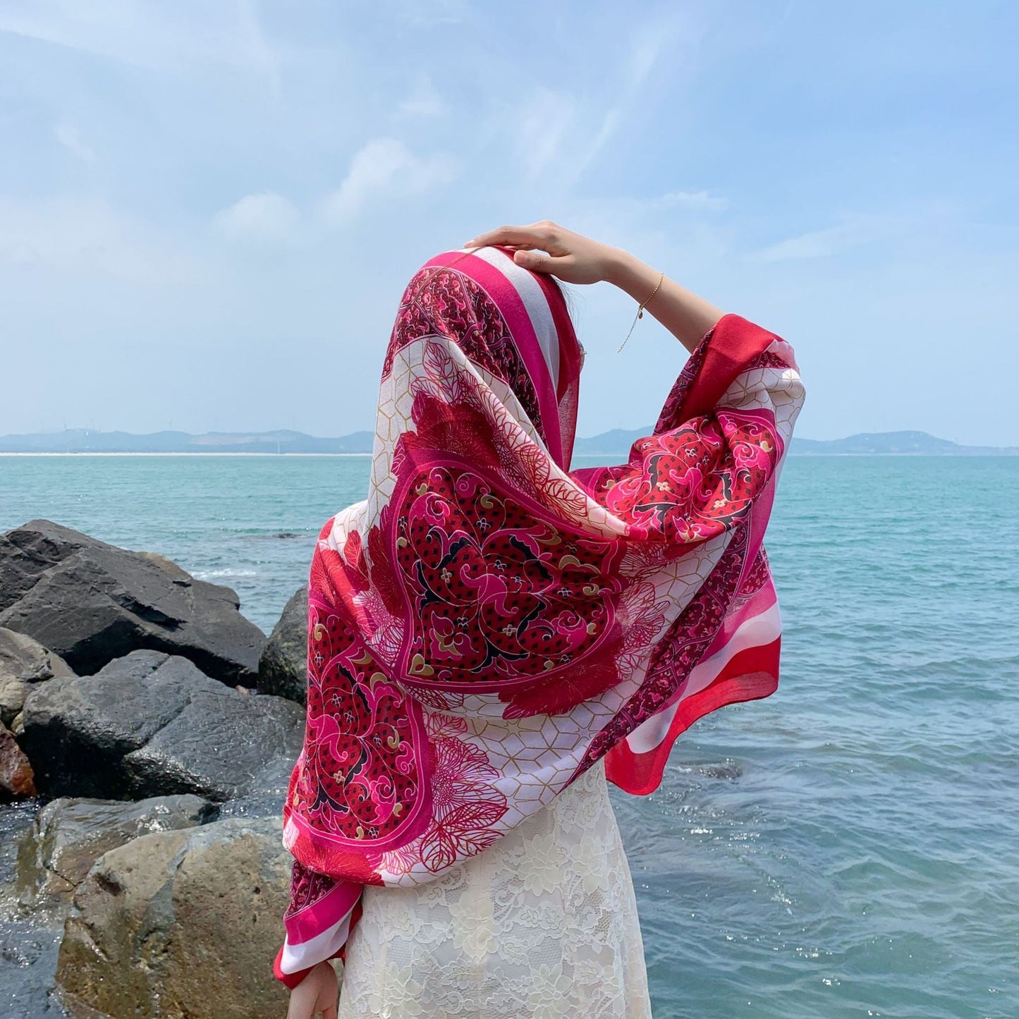 Multicolored Flower Pattern Shawl Sun-proof Scarf Mask