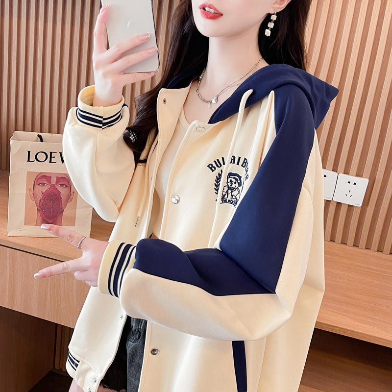 Casual Fashion Sweater Heavy Industry Cartoon Embroidery Contrast Color Baseball Uniform